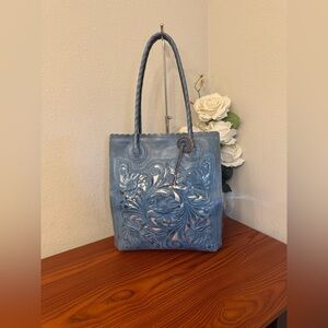 Patricia Nash Blue Tooled Leather Tote